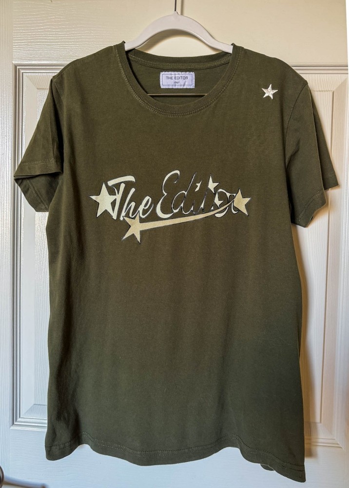 The Editor Italy Womens M Olive Graphic T Shirt 100% Cotton Star Tee