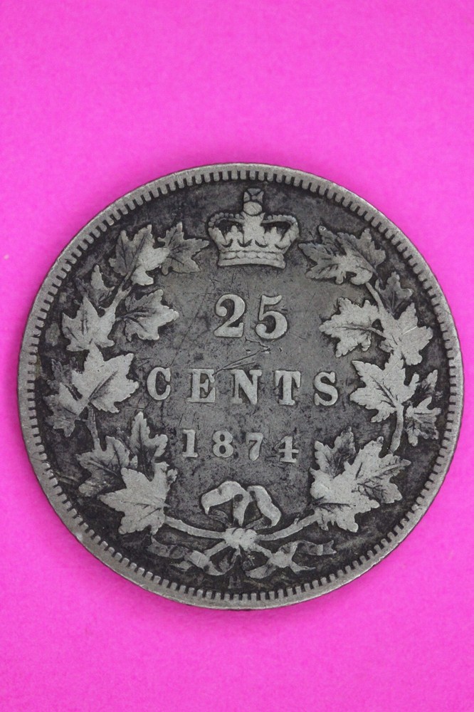 1874 Canada Silver Quarter Scarce Semi Key Date Coin .925 Fine Silver 74