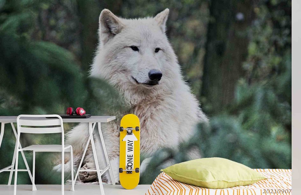 3D Green Forest Wolf Animal Wall Mural Sticker for Home Decor