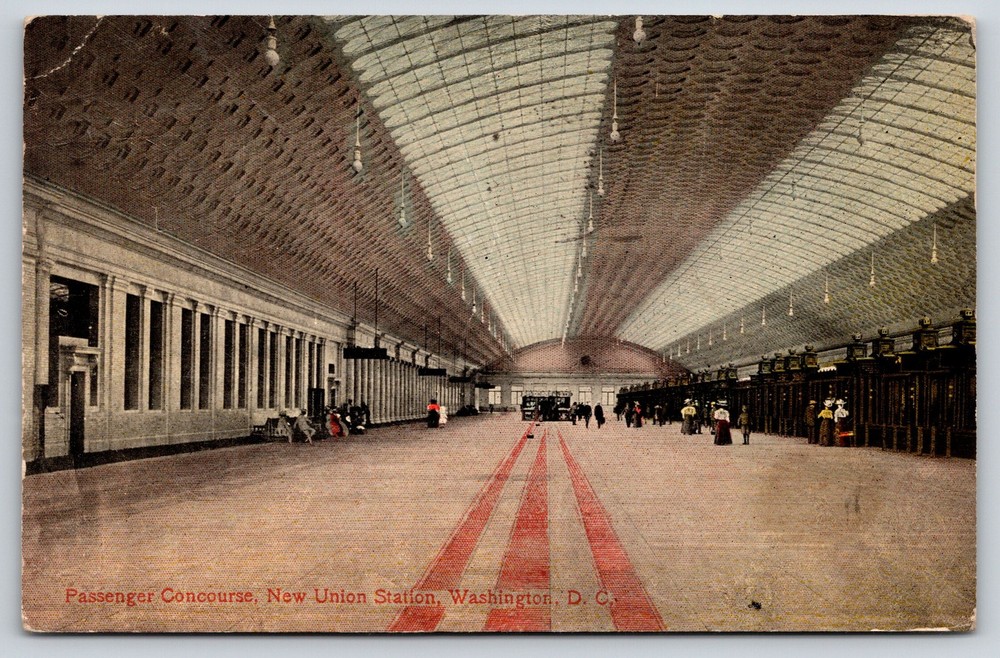 Railroad Depot~Washington DC~Concourse @ New Union Station~PM 1915~Vtg Postcard