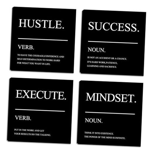 Framed Motivational Wall Art for Office - Home 12 x 12 inch x 4pcs Color-11