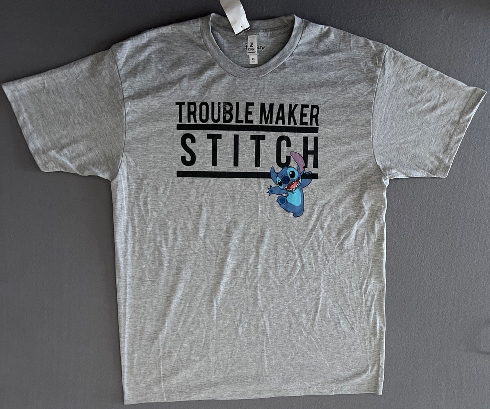 Disney Lilo & Stitch Trouble Maker T-shirt XL Gray Short sleeve NWT