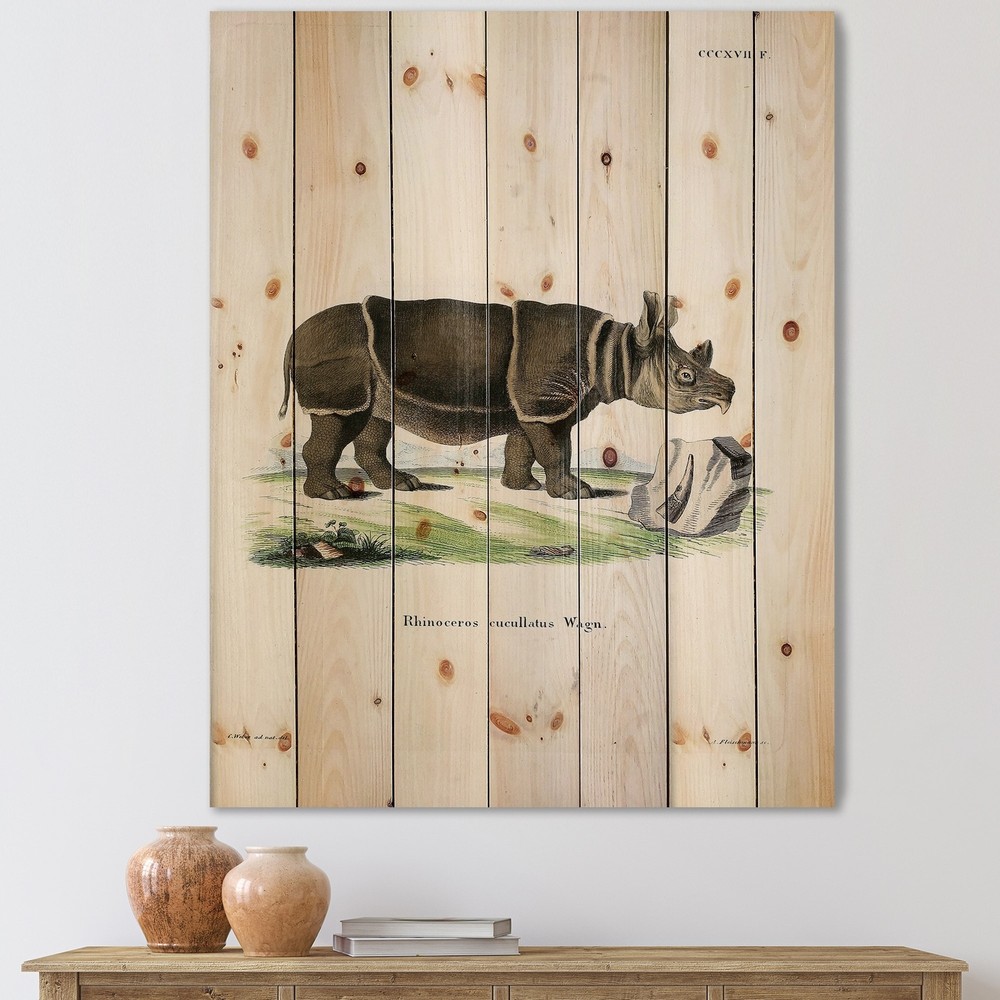 Designart 'Vintage Rhinoceros' Farmhouse Print on Natural