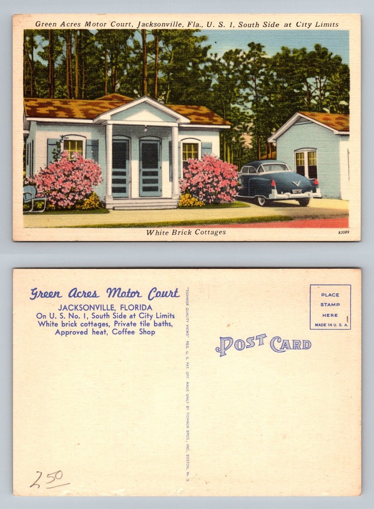 Jacksonville, FL-Florida, Green Acres Motor Court Cottages US 1 Vintage Postcard