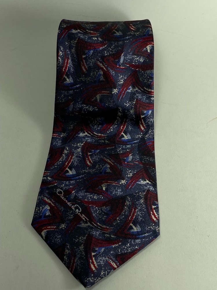Vtg Oscar De La Renta Studio Mens Tie Red Blue Geometric 4