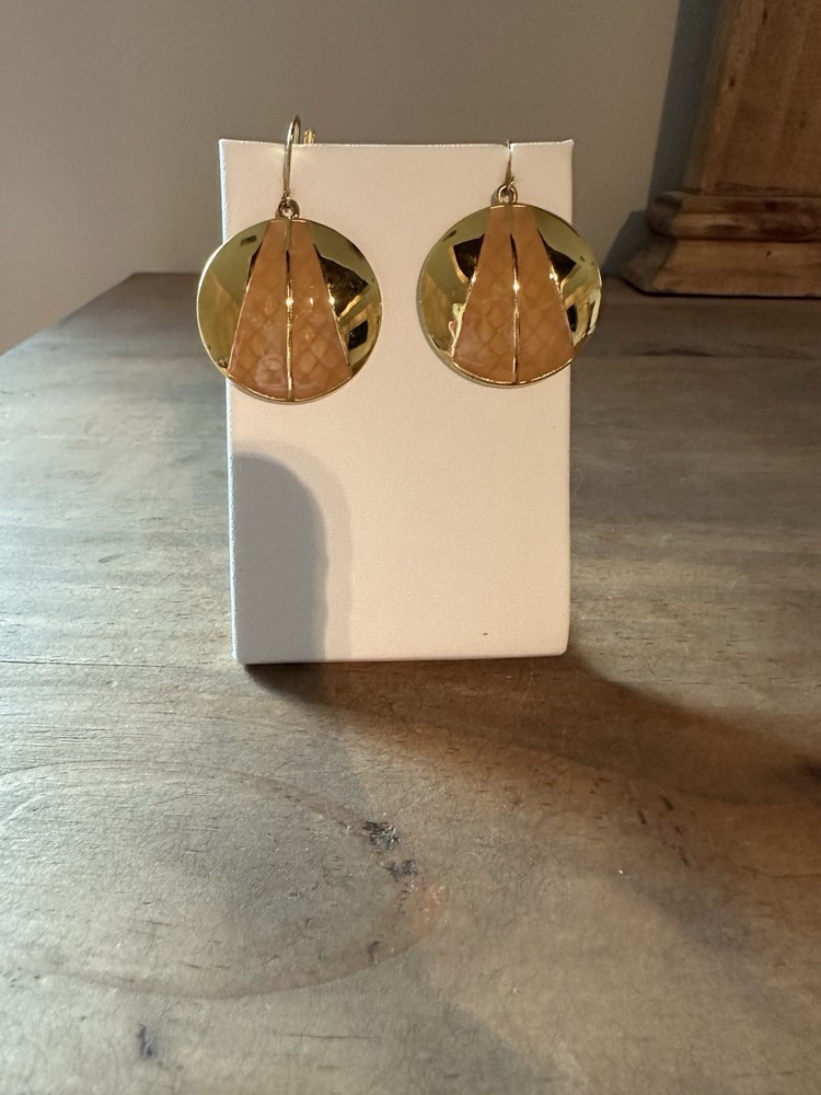 Signed Joan Rivers Round Gold Tone Dangle Drop Earrings