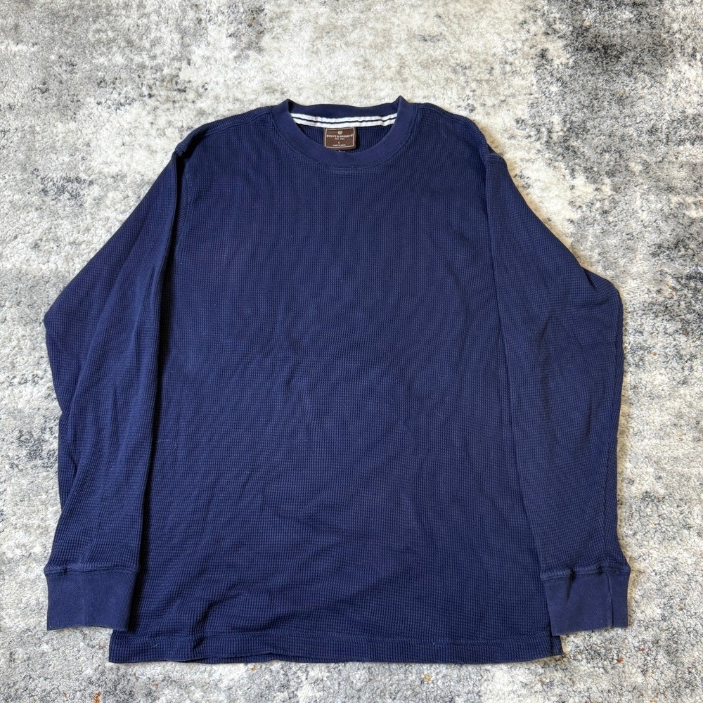 Steve & Barry's Mens Navy Blue Waffle Knit Thermal Long Sleeve Shirt Large