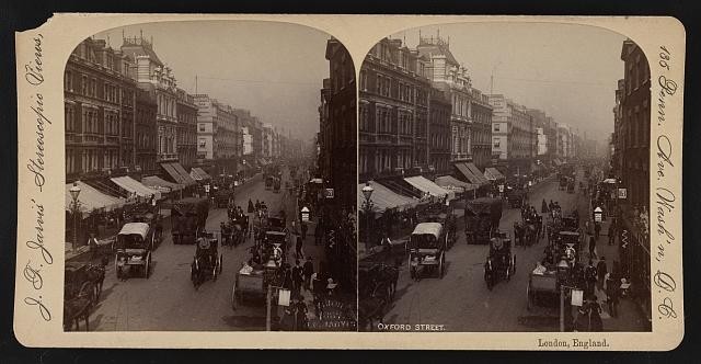 London England Oxford Street c1887 Stereoview Street Scene Horse Carriages