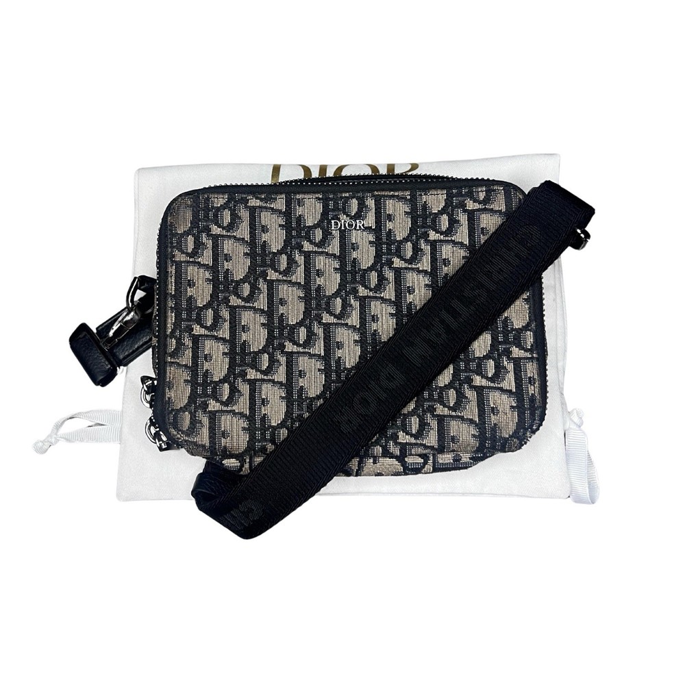 Dior Zipped Pouch with Strap and Black Dior Oblique Jacquard - Very good