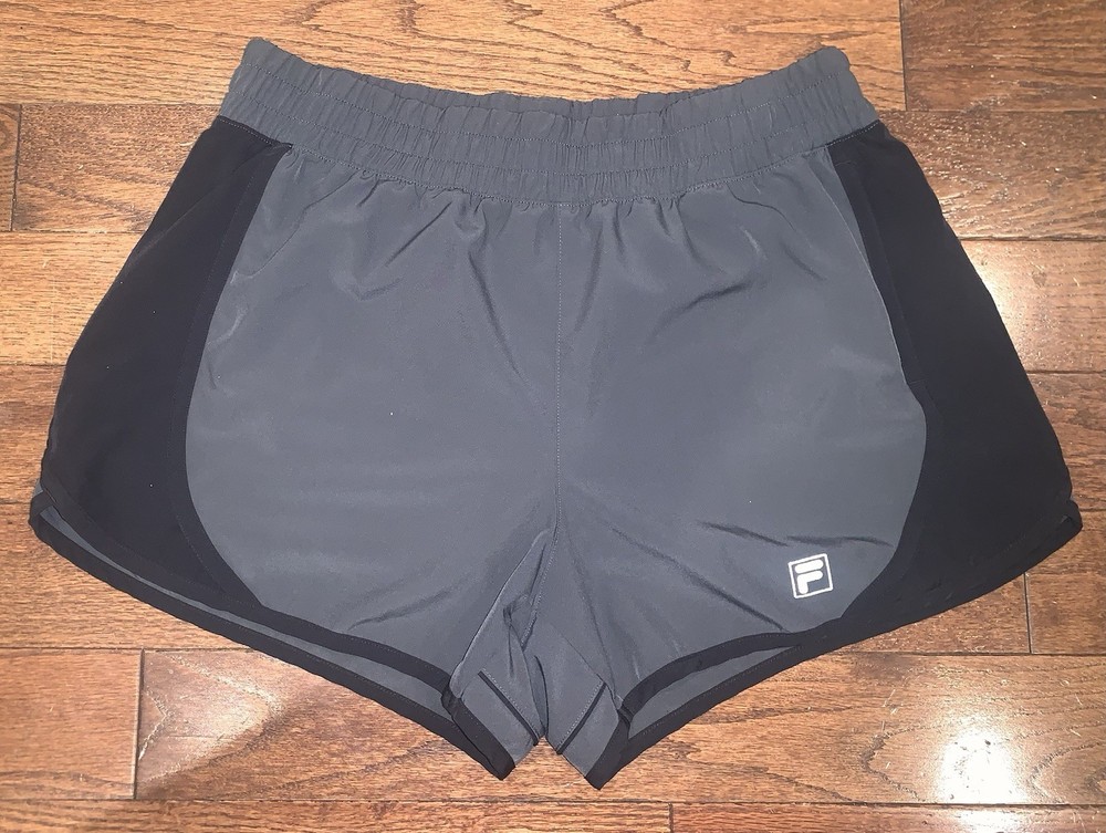 Fila Women’s Running Shorts Size L Black Gray Activewear Gym Workout Athletic