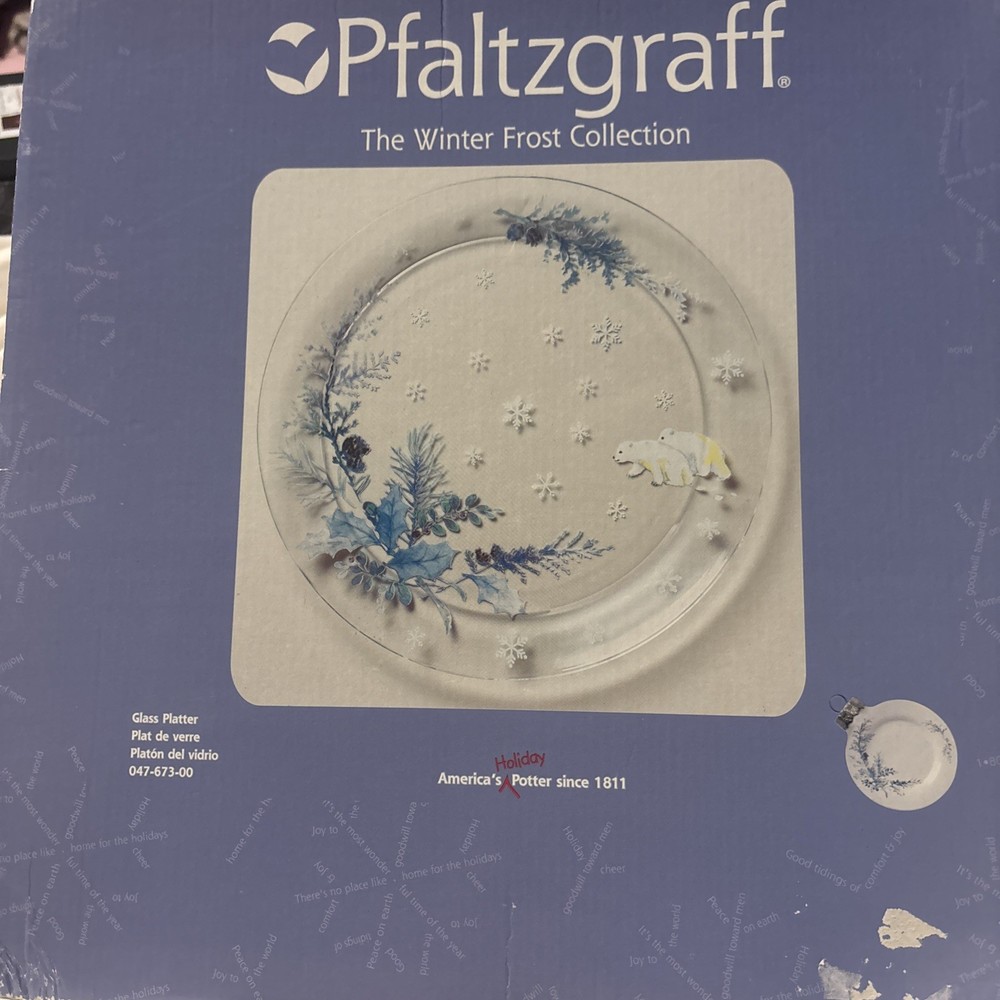 Pfaltzgraff Winter Frost Polar Bears Clear Glass Platter Rare Vintage 2-Piece