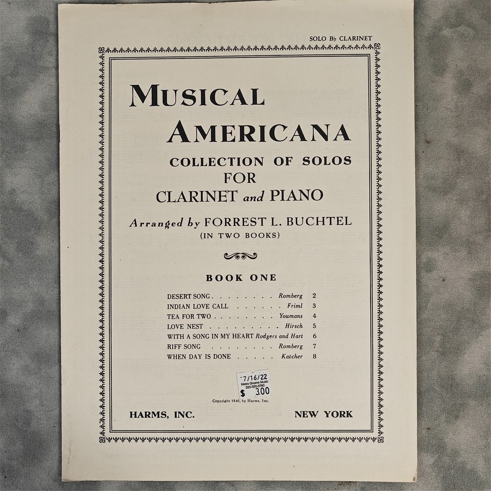 1940 Musical Americana Clarinet & Piano Solos Book One Forrest Buchtel Harms NYC