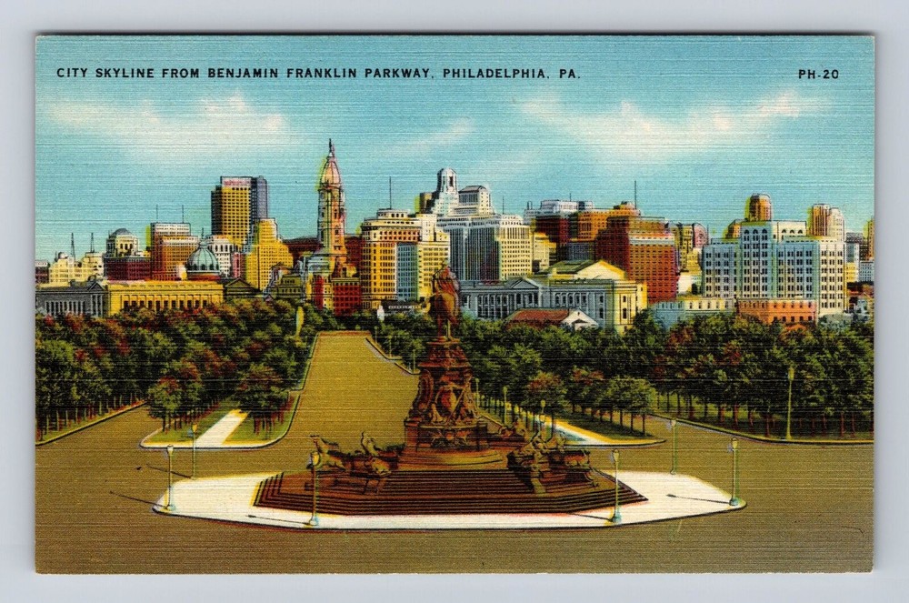 Philadelphia PA-Pennsylvania, City Skyline, Memorial, Antique, Vintage Postcard