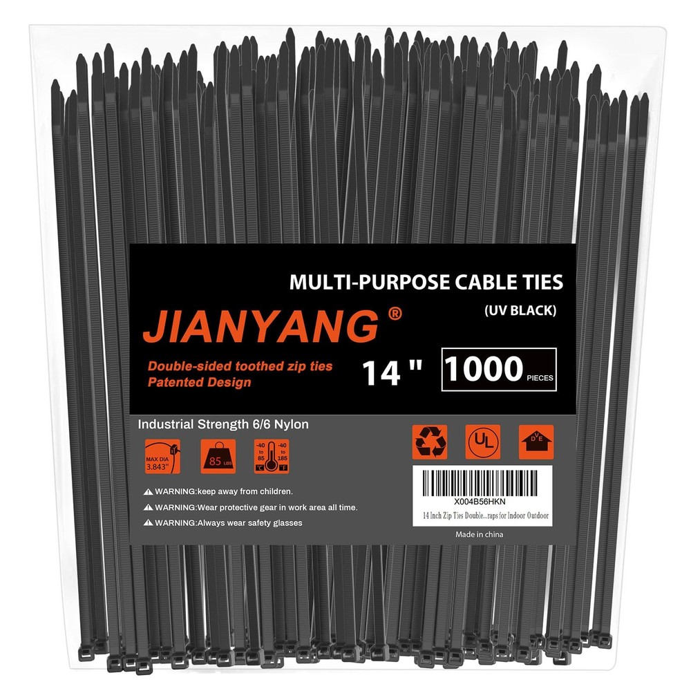 14-Inch Heavy Duty Double-Sided Zip Ties 1000-Pack 85 LB Tensile Strength