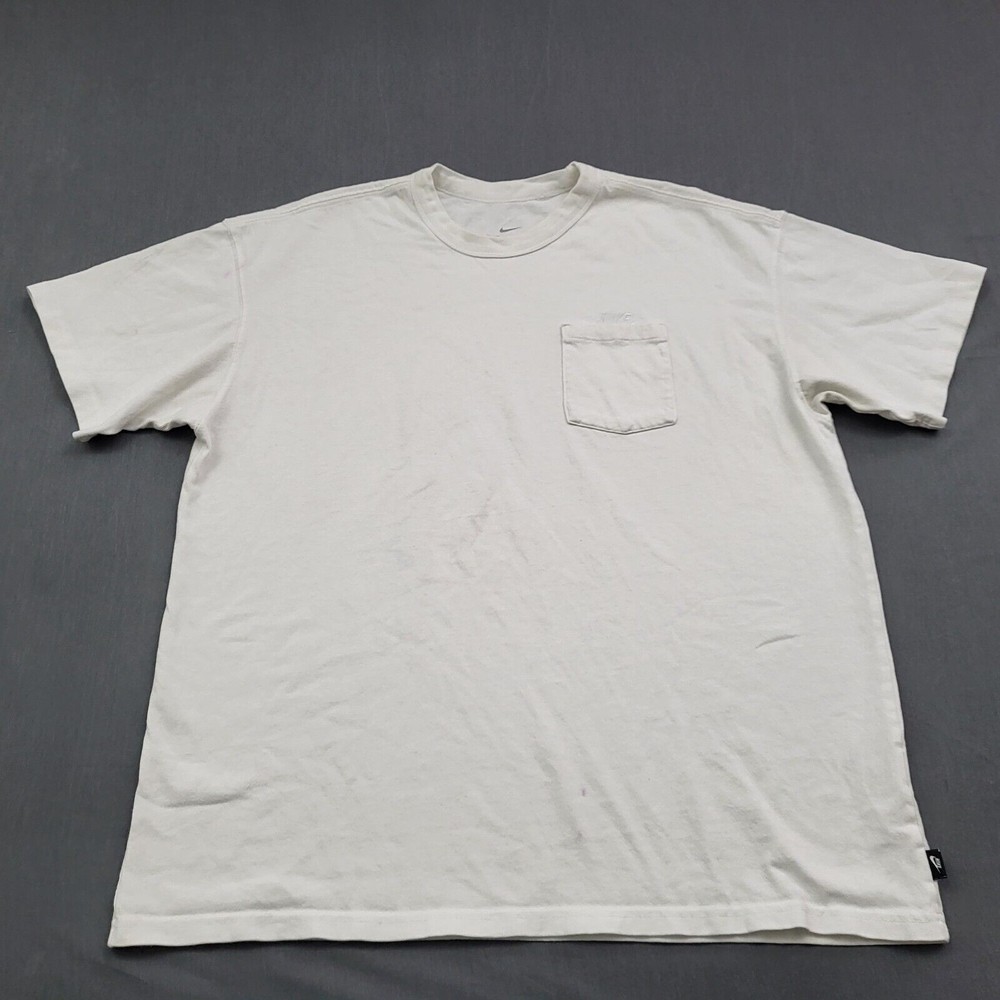 Nike Shirt Mens Large L Short Sleeve Embroidered Spell Out Knit Pullover White *