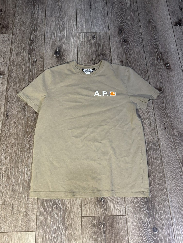 A.P.C. x Carhartt WIP T Shirt Beige Tan Size M Cotton Streetwear Collaboration