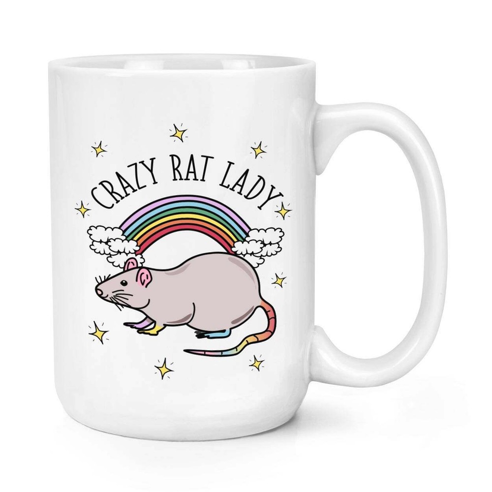 Rainbow Crazy Rat Lady Large Coffee Mug Unique Fun Gift Idea  