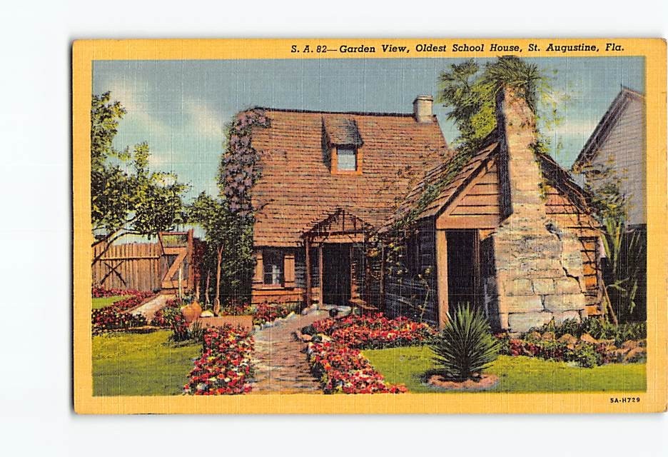 Postcard Garden View Oldest School House St. Augustine Florida USA