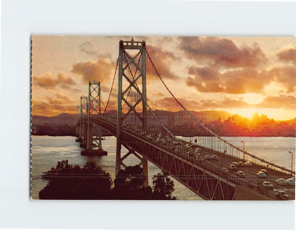 Postcard San Francisco-Oakland Bay Bridge at Sunset California USA