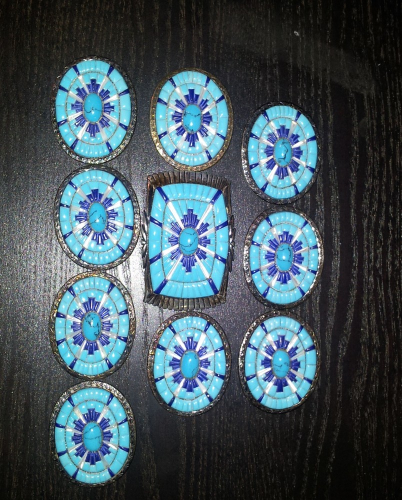 Vintage Turquoise Sterling Silver Navajo Indian Concho Belt