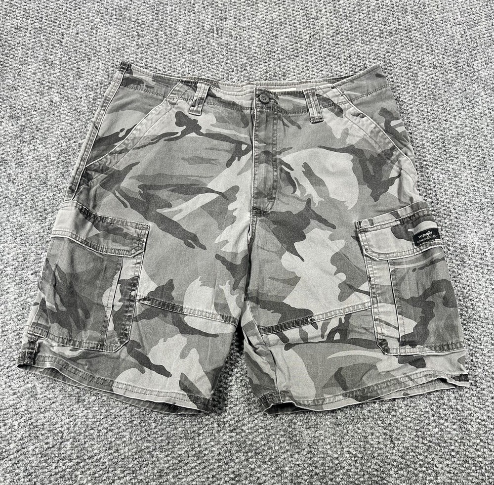 Wrangler Camo Cargo Shorts Mens 34 Camo Gray Army Military Work Utility