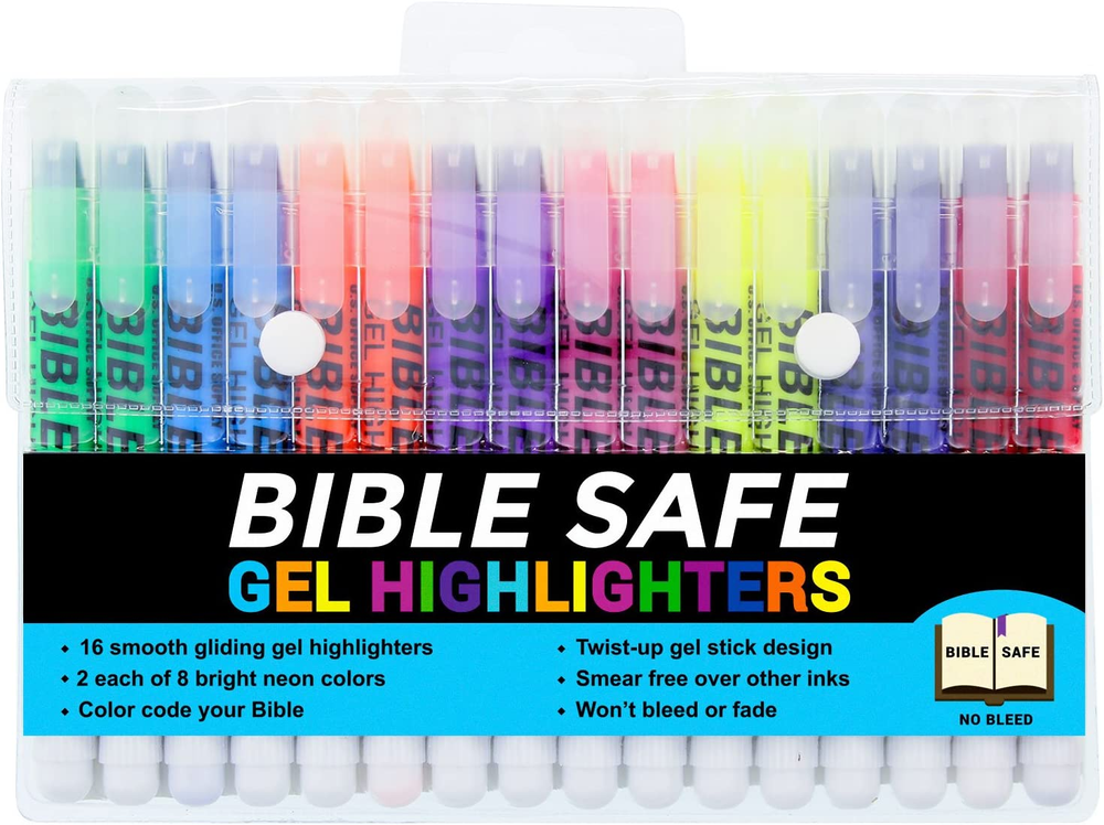 U.S. Office Supply Bible Safe Gel Highlighters, Pack of 16 - 2 Sets of 8 Bright