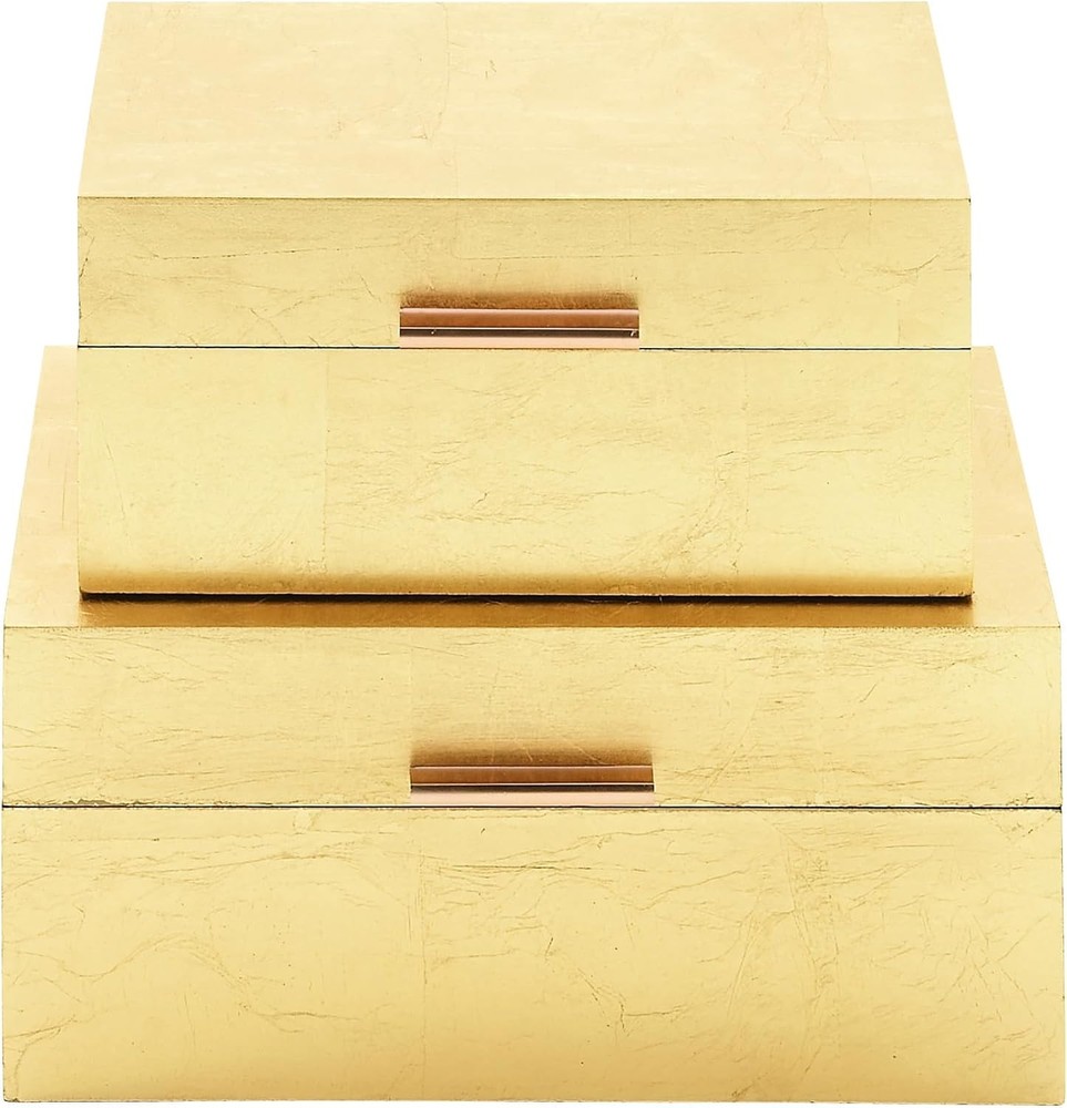 CosmoLiving Wooden Keepsake Box in Elegant Gold Finish  
