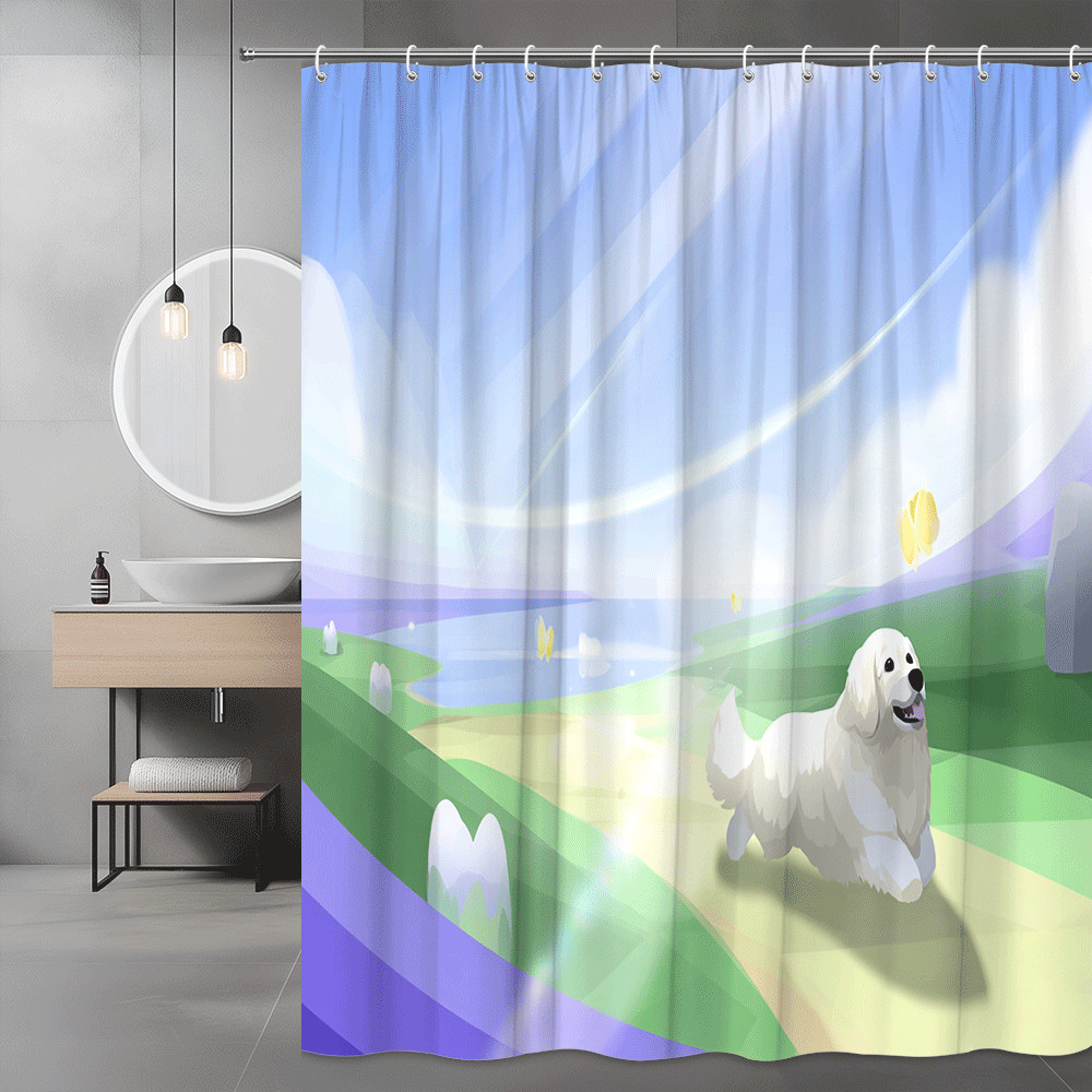 Golden Retriever Shower Curtain Fantasy Landscape Dog Print