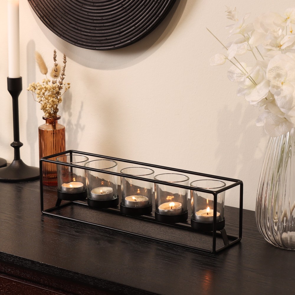 Black Metal Decorative Votive Candle Holder Centerpiece 4 Inch
