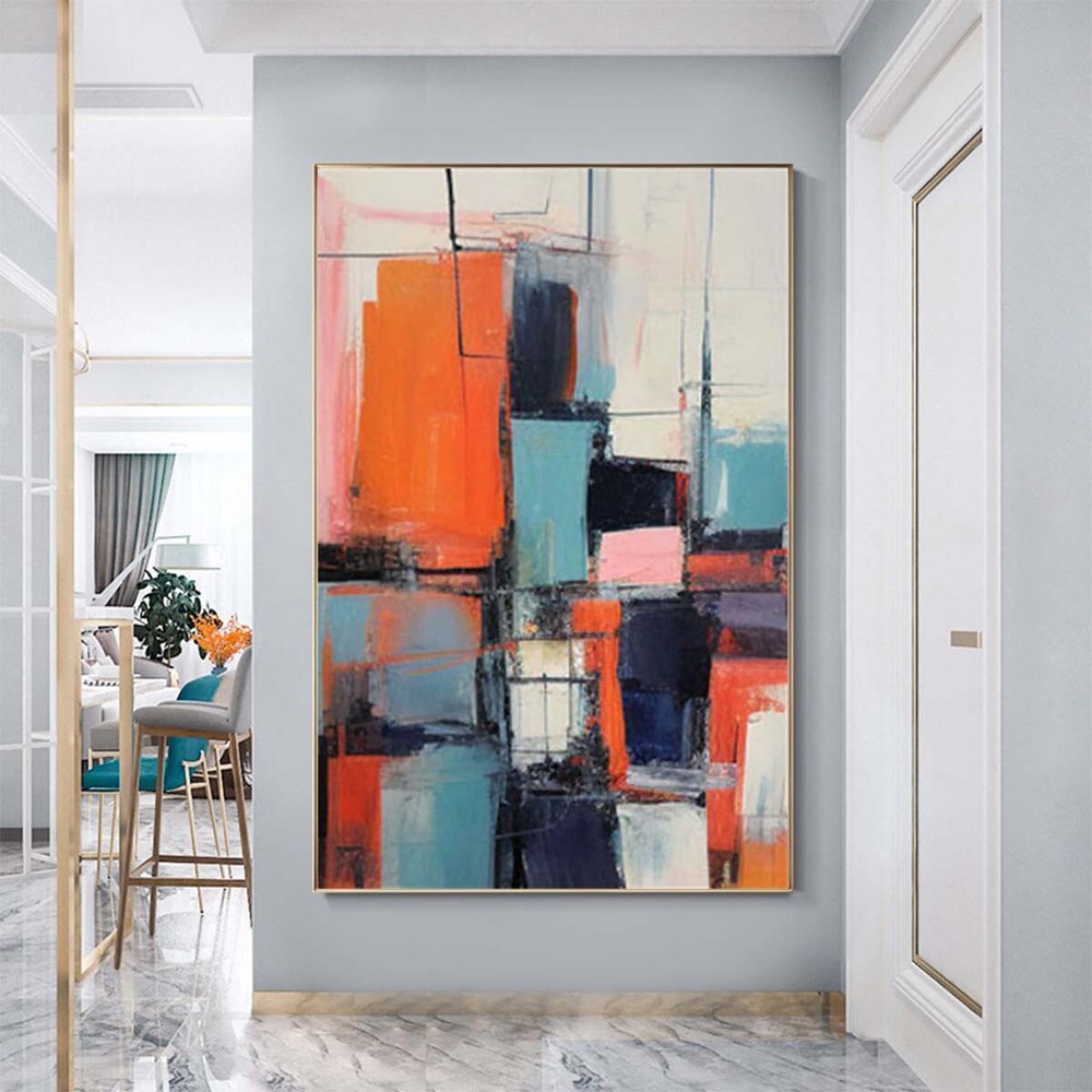 Hand-Painted Modern Abstract Oil Painting On Canvas Living Room Orange Art