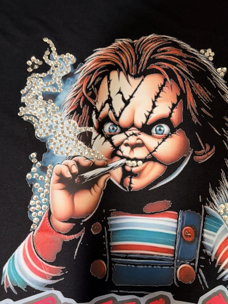 FATHERGOD-CHUCKY-BLACK Graphic T Shirt XL Made With (Rhinestones)