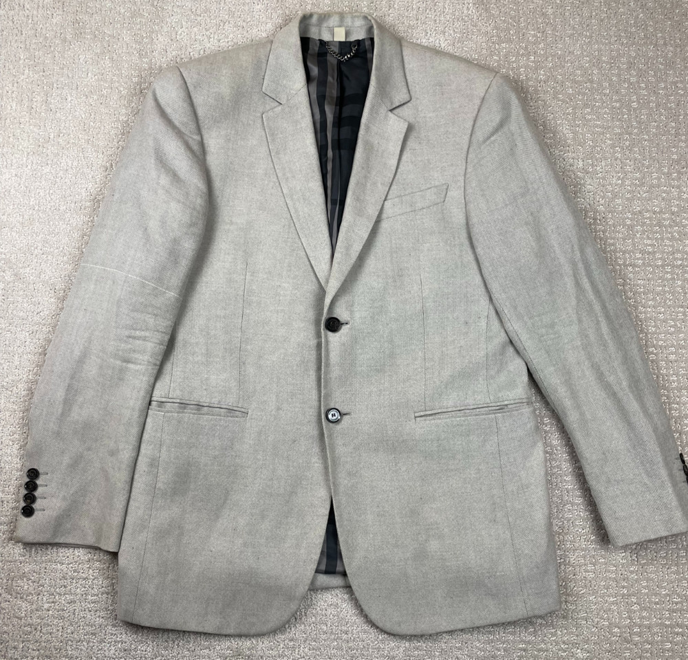 Burberry London Blazer 50R Gray Linen Wool Sport Coat 2 Button Nova Lined READ