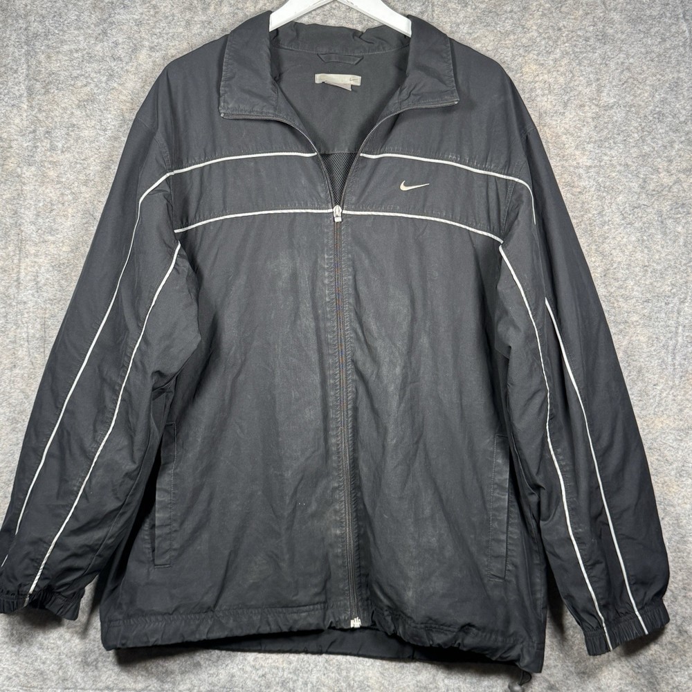 Vintage Y2K Nike Black Full Zip Windbreaker Mens Size L 24x31 Center Swoosh