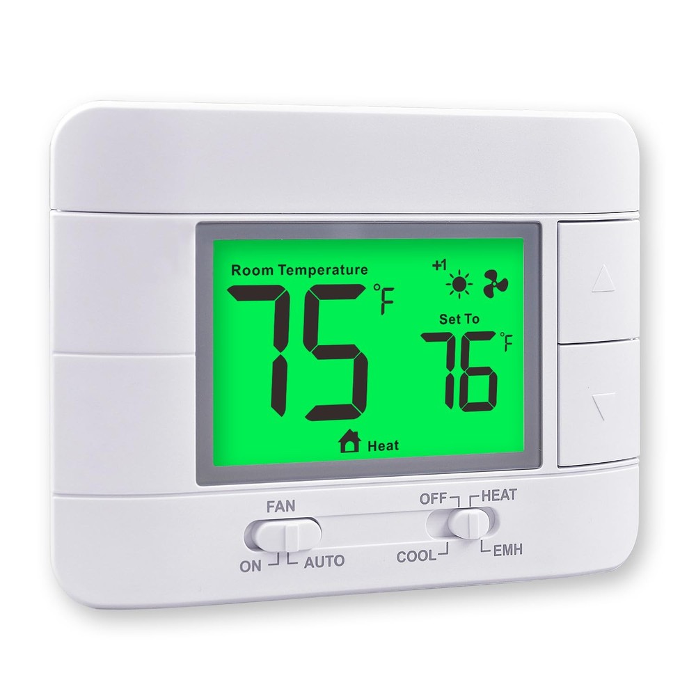 Non-Programmable Heat Pump Thermostat for House 2 Heat/1 Cool, with Temperatu...