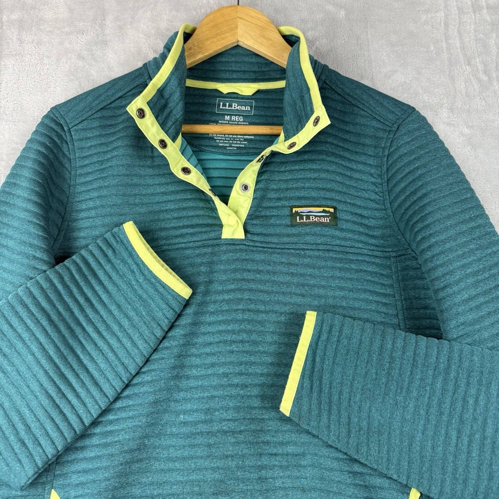 LL Bean Womens Airlight Knit Pullover Sweatshirt Size M Green 1/4 Snap Outdoors