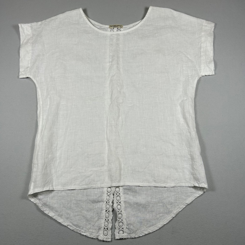Terzo Millennio Womens Small White Linen Blouse Hi Low Lace Back Italy