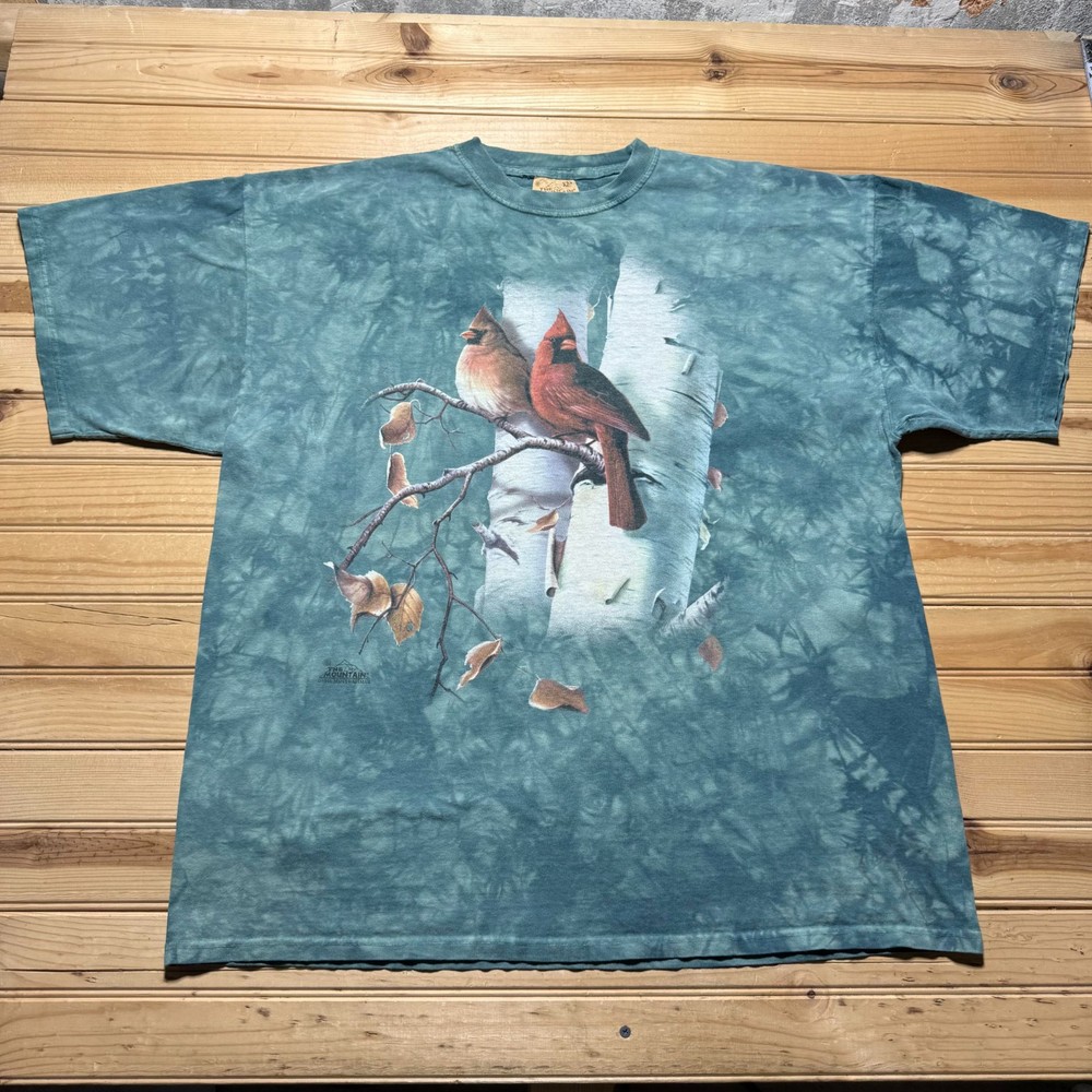 Vintage 1998 Cardinals Birds Birch Tree Nature Graphic Tie Dye T-Shirt USA - XXL