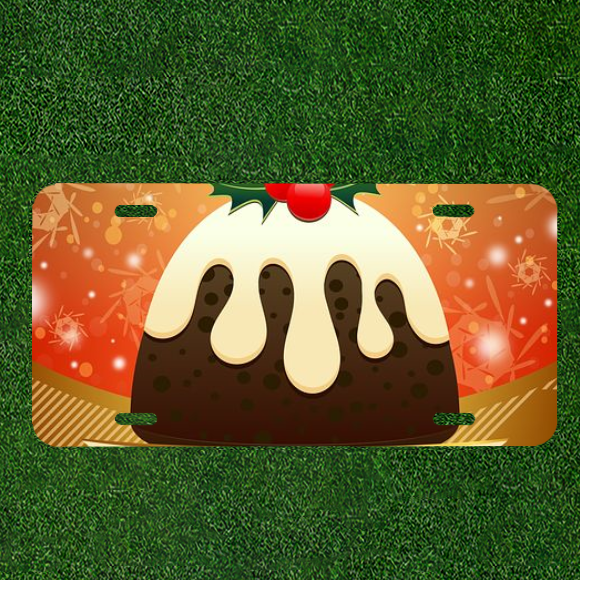 Custom Personalized Car License Plate With Dessert Christmas Pudding Xmas