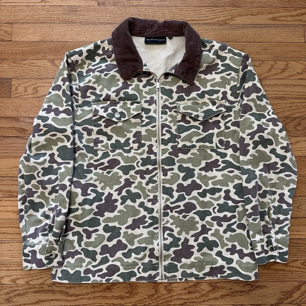 No Boundaries Jacket Mens Medium Vtg Duck Camo Chore Hunting Barn Coat Corduroy