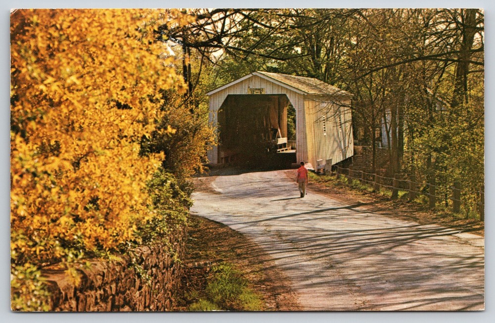 Hunterdon County New Jersey~Green Sergeants Covered Bridge est 1860~Vtg Postcard
