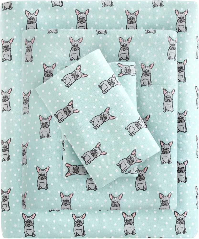Cozy 100% Cotton Flannel King Sheet Set with Cute Animal Print for Cold Weather Comfort