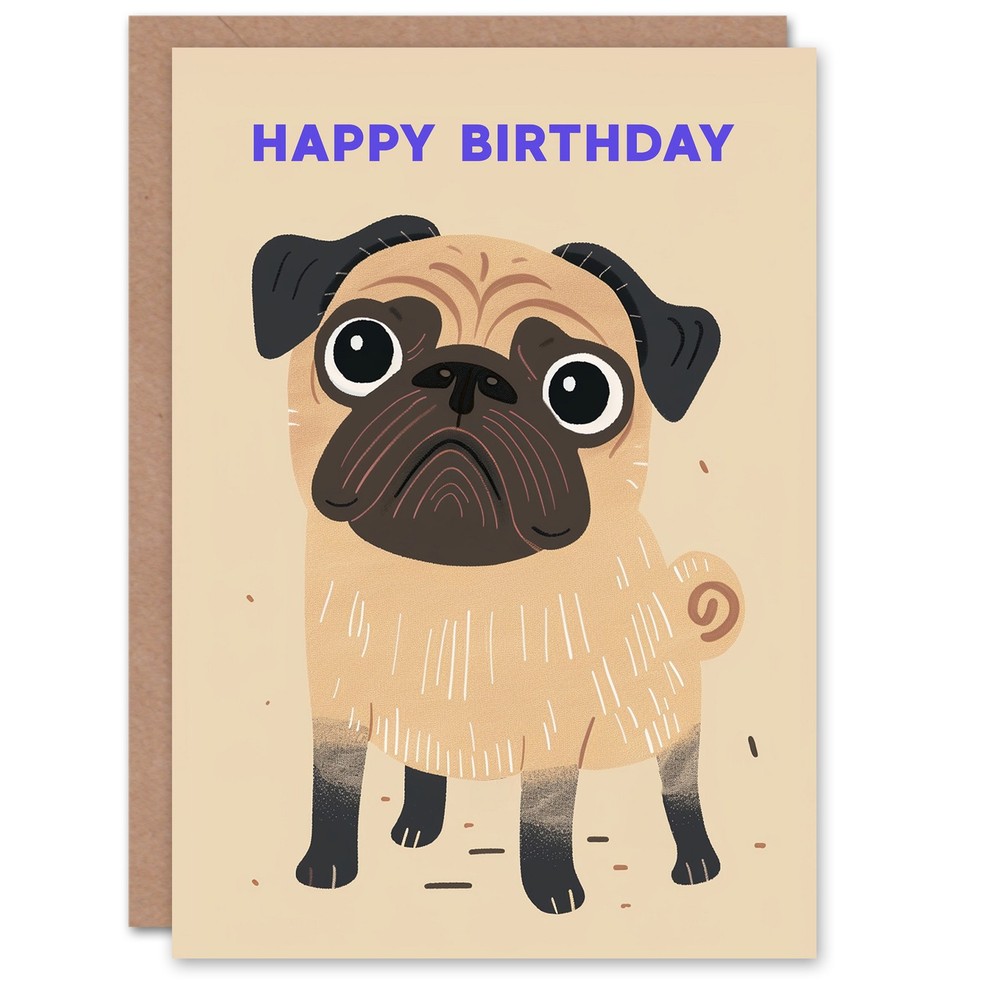 Birthday Card Dog Lover Cute Pug Puppy Pet For Child Kids Greeting Card