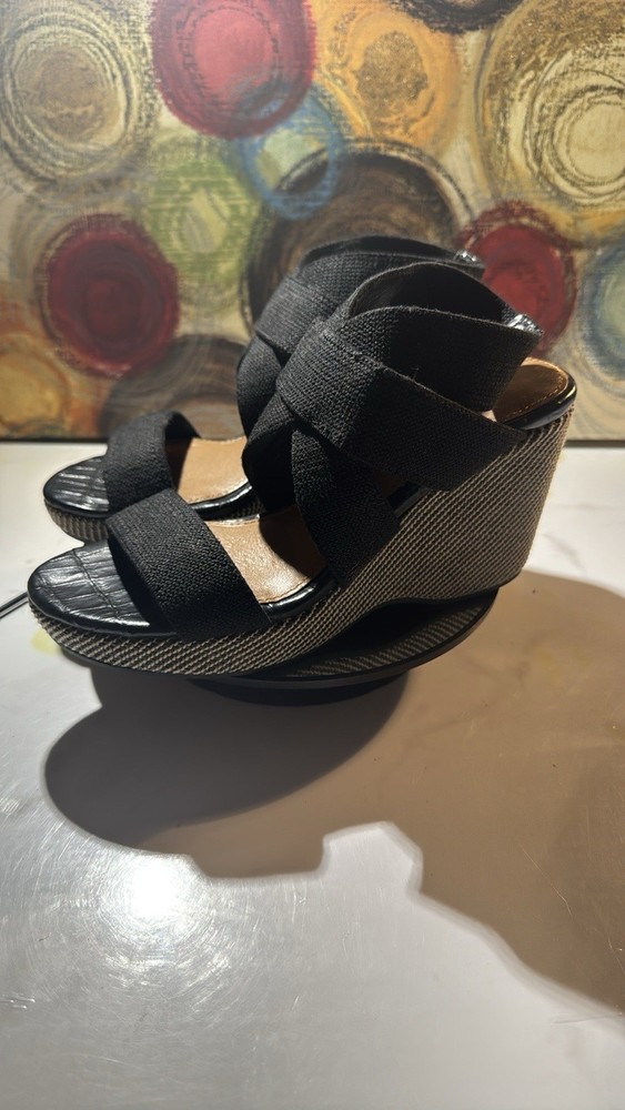 Donald Pliner Farai Womens Black Jute Wedge Sandal Size 6M Comfort Elastic Strap