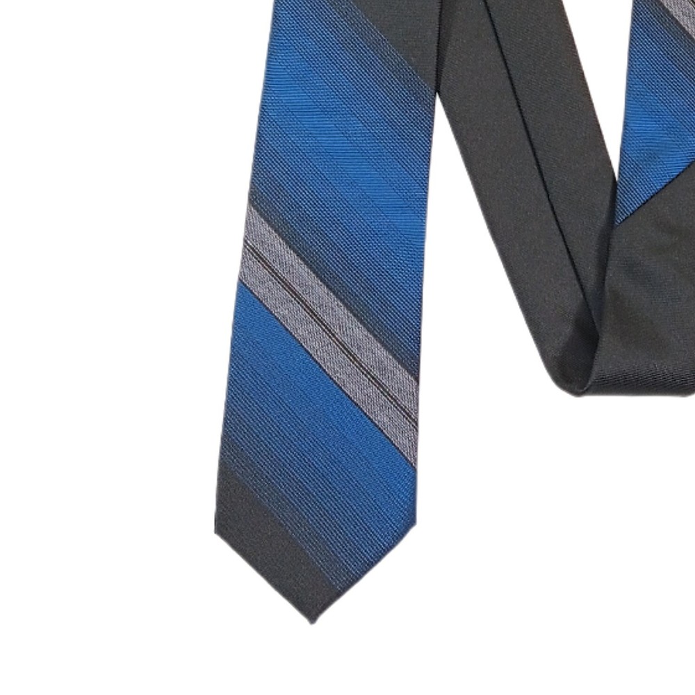 Van Heusen Mens Skinny Metallic Striped Tie Black Gray Blue 60 Inch