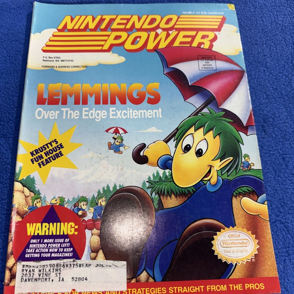 Nintendo Power Magazine Issue Volume #37 Lemmings w/ Poster Inserts June 1992