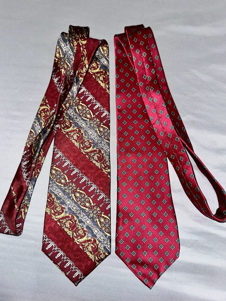 Lot of 2 Vintage Bill Blass Men’s Silk Neckties Red Geometric & Baroque USA