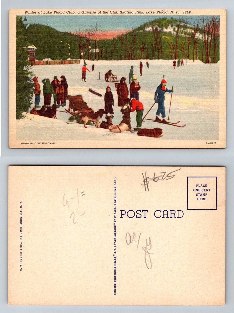 Lake Placid NY-New York Winter at Lake Placid Club Skating Rink Vintage Postcard