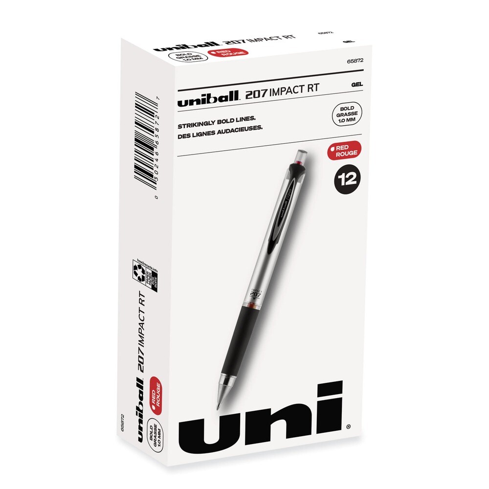 uni-ball 65872 Bold 1 mm Retractable 207 Impact Gel Pen - Red Ink/Black/Red New