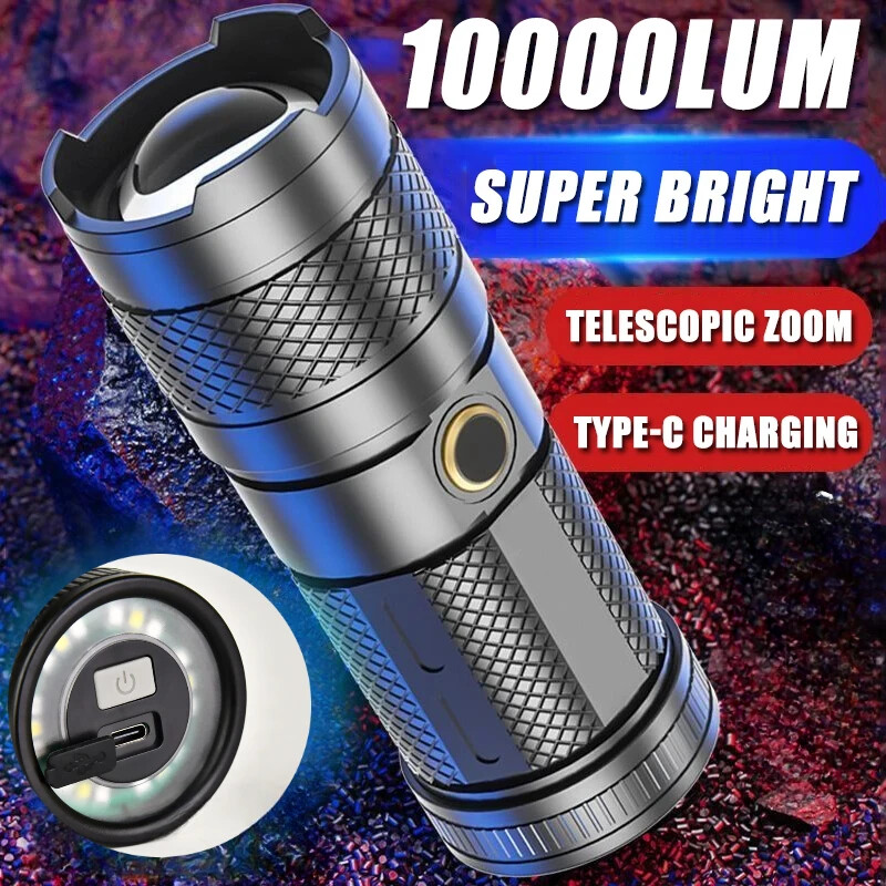 10000LM Rechargeable Powerful LED Flashlight Zoomable Tactical Flashlight Torch