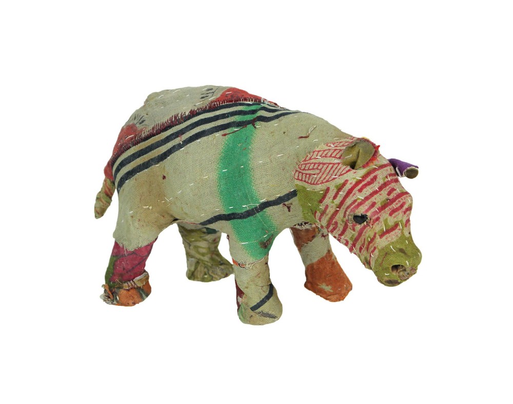Vintage Sari Fabric Paper Mache Bear Figurine Home Decor Sculpture Ornament Art